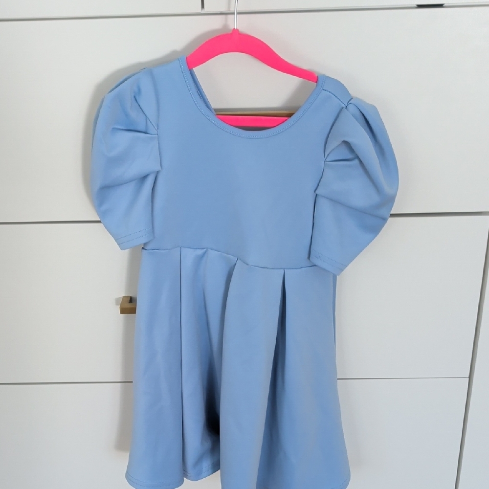 Blue Puff Sleeve Kids Dress